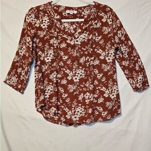 Brown Relaxed Buttoned Blouse with Notched Collar